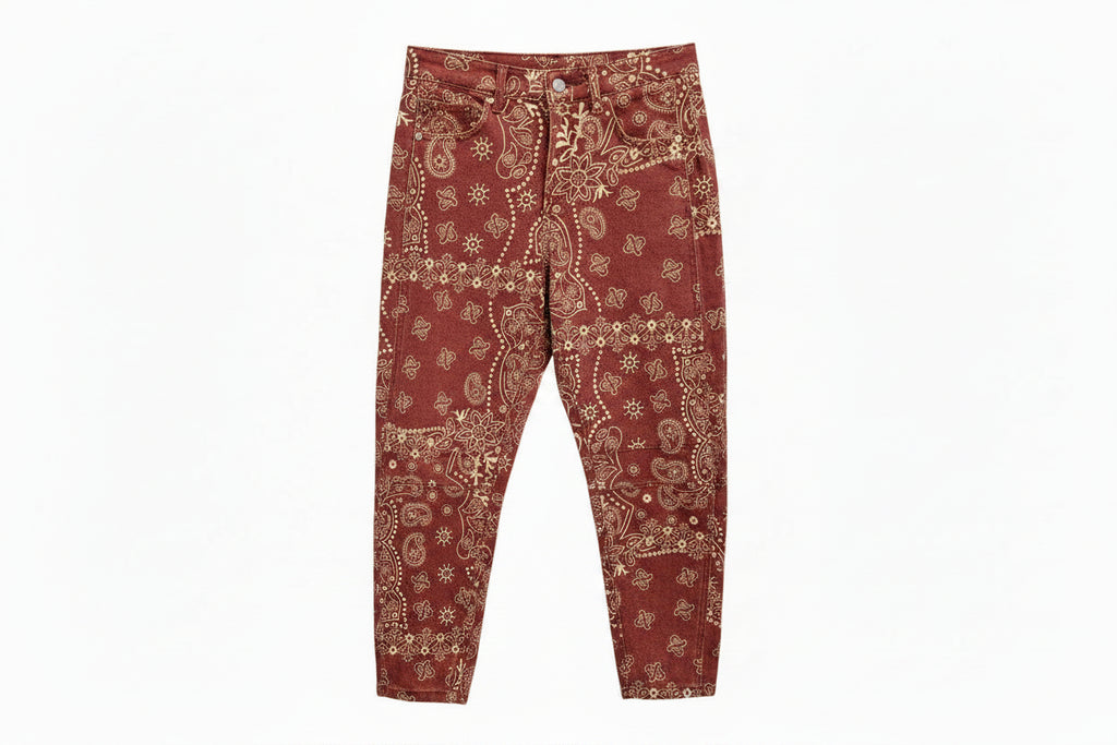 Red bandana print cropped pants 
